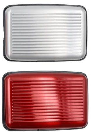 CENPEK 2 pièces porte-carte de crédit, portefeuille de carte de crédit en métal, protecteur de carte, aluminium (argent, rouge)