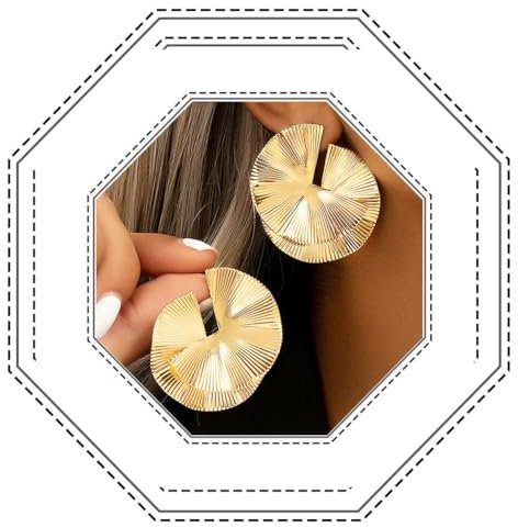 Jovono Punk Geometric Earrings Gold Exaggerated Fan-shaped Dangle Earring Irregular Ear Hoop for Women
