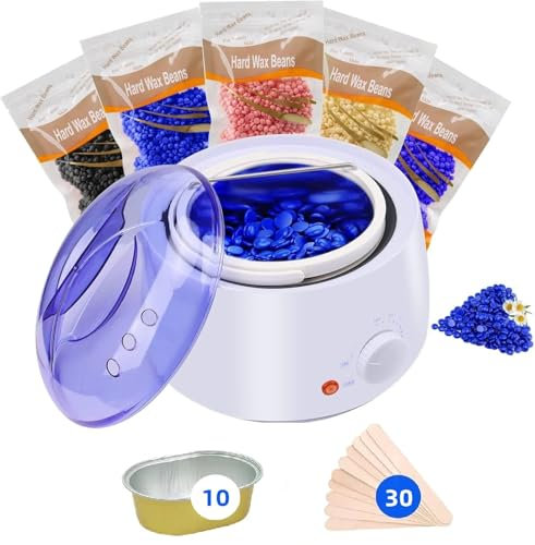 Cera Brasiliana, Scaldacera Brasiliana Elettrico Professionale con 500g Perle di Cera, Ceretta Brasiliana per Bikini, Gambe, Ascelle, Kit Ceretta Brasiliana con 30 Spatole e 10 Ciotole (Bianco)