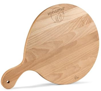 Konsimo Pizzabrett aus Buchenholz - Geölt Rund Pizzaschieber aus Holz - Pizzateller mit bequem Griff - Cutting Board - 45x32x2cm - 1 Stück