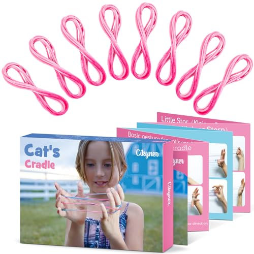 Cikyner Cat’s Cradle String, 8 Pcs Finger String Game 2m Long 2mm Diameter Cats Cradle with Instructions Polyester pink String Toy Supplies Ideal for Gifts for Girls and Boys on Birthday Easter