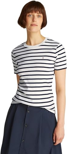 Tommy Hilfiger Women’s Short Sleeve Round Neck Slim Cody T-Shirt, Multicolor (Breton Dark Night Navy STP), XXL