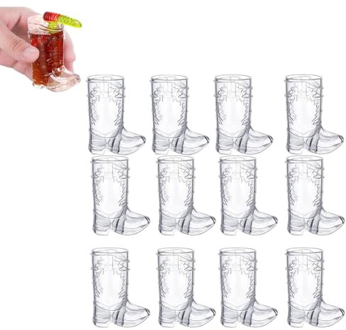 12pcs Cowboy Boot Shot Glasses 1oz Mini Cute Plastic Boot Cups Western Cowboy Small Beer Mugs Reusable Cowboy Shot Glasses Cowboy Themed Party Decorations Drinking Cups Set Bachelorette Party Supplies