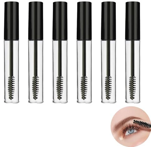 6 Pcs Empty Mascara Tube, Refillable Empty Mascara Tube, 10ml Eyelash Cream Clear Container Bottle for Castor Oil with Inner Plug Avoid Leaking (Black)