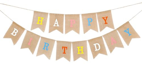 iCovalescent Happy Birthday Girlande, Vintage Leinen Banner für Babydusche, Party DIY Dekoration