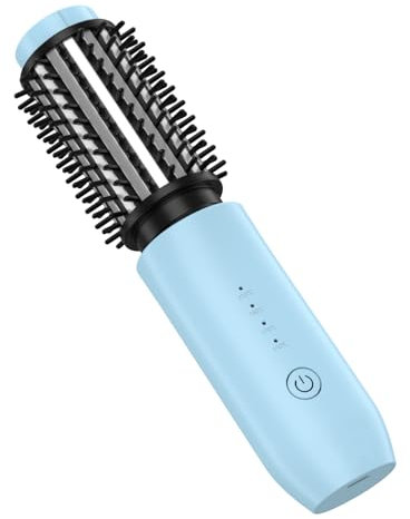 Dricar Kabellose Lockenstabbürste, Tragbare Reise Lockenstab Große Locken, 40mm Thermobürste Rundbürste 150-210℃, 7000 mAh USB-aufladbare Lockenbürste Stylingbürsten für Frauen, Blau
