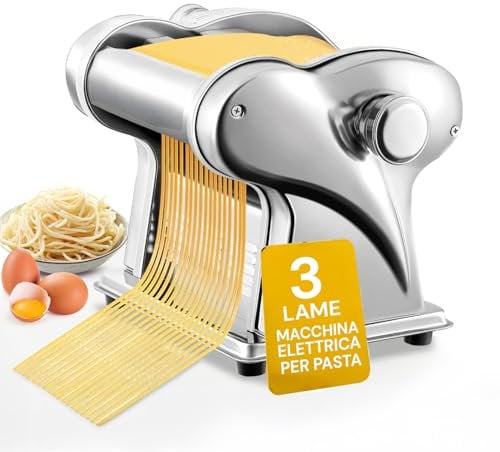 Avilia Macchina per la Pasta Elettrica PM1650 135W- Lame Interscambiabili da 1mm a 4mm per Spaghetti e Tagliatelle - Produce Fino a 4 kg di Pasta all'Ora - Dimensioni 18x26x23cm - Resistente