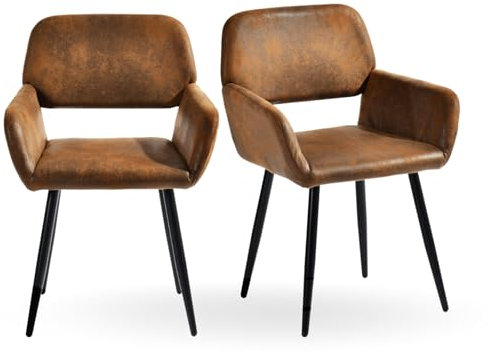 FurnitureR Esszimmerstühle, 2er Set, gepolsterter Stuhl, Küchenstuhl, bequemer Stuhl mit Armlehnen, Rückenlehne, Armlehnenstuhl für Esszimmer, Wohnzimmer, Wildlederbraun