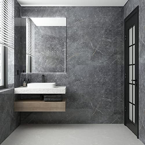 TOTIO 48x157in Grey Marble Vinyl Wrap Light Gray Granite Effect Vinyl Self Adhesive Wallpaper Glossy Thicken Countertop Contact Paper Peel and Stick Waterproof Oil-Proof Kitchen Worktop Covering