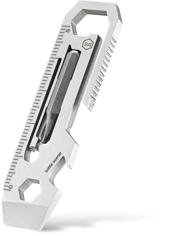 KeyUnity KR03 EDC Pry Bar Multitool with Flathead and Phillips Screwdriver Bottle Opener Wrenches and Ruler Compact Pocket Tool | Includes Phillips screwdriver bit, bottle opener, M2/M3.5/M5 hex wrenches, and metric/imperial ruler for daily tasks
