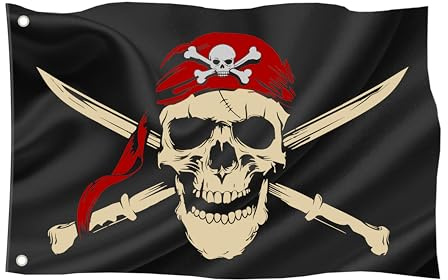 Piratenflagge in verschiedenen Größen/Wetterfest mit Ösen/Outdoor und Indoor/Fahne für Fahnenmast /100% Polyester (Pirat 4, L)
