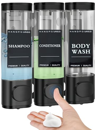 Seifenspender Wandbefestigung, Shampoo Spender für Dusche, 3 Kammern 300ml Duschgel Spender Ohne Bohren, Duschgelspender Handwaschmittelspender für Shampoo,Duschgel,Flüssigseife,Spülung (Schwarz)