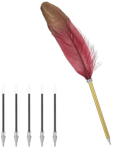 Chanumetal Schreibfeder mit 5 kugelschreiber Minen, Feder zum Schreiben, Vintage-Federstifte für Hochzeiten, Briefeschreiben, Unterschrift, Büro (Rot)
