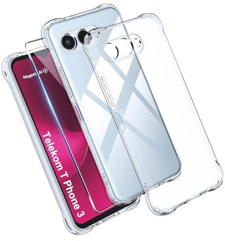 Effcotuo Hülle für Telekom T Phone 3 Cover mit 2 Stücke Schutzfolie für Panzerglas Displayschutzfolie Schutzfolie Durchsichtig Handyhülle Transparent Silikon TPU Schutzhülle Case