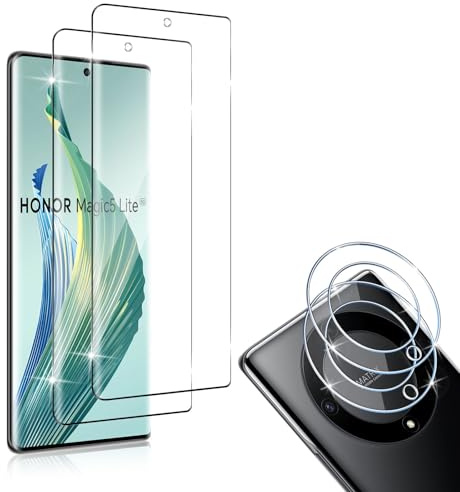 HidWee Protection D'écran Compatible avec Honor Magic 5 Lite 5G, 2+2 Pièces Verre Trempé et Caméra Arrière Protecteur, 3D Couverture Complète 9H Anti-Rayures Sans Bulles