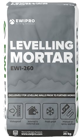 Levelling Mortar EWI-260, 25kg, Hole and Crack Repair, Smooth Surface or Scratch Coat for Basecoat, Waterproof, Internal/External, Wall Insulation Systems