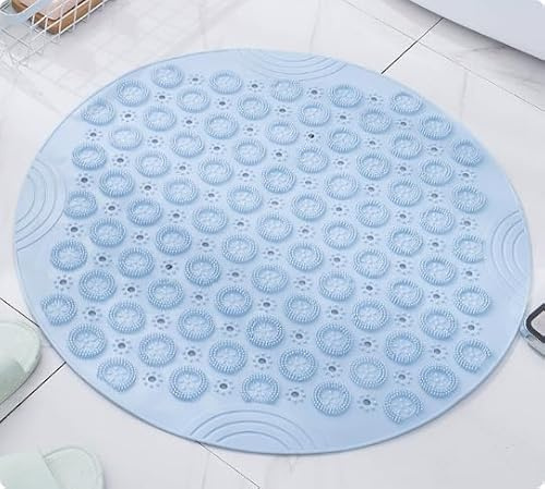 1 Stück, Runde Duschmatte 55x55cm, Antirutschmatte für Dusche & Badewanne, Badezimmermatte mit Saugnäpfen, Ablauflöcher, Maschinenwaschbar, Schnelltrocknend (Blau)​
