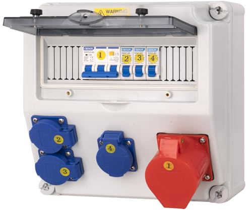 CHENGPI Baustromverteiler Komplett Verdrahtet,IP65 Wasserdicht Stromverteiler mit Leitungsschutzschalter,Wandverteiler mit IP54 Schuko Steckdose + CEE Steckdose,Starkstrom Verteiler,Socket Box