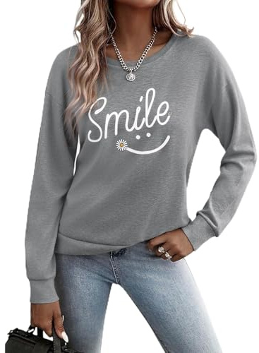 Gyabnw Damen Sweatshirt mit Rundhalsausschnitt und Smile-Print