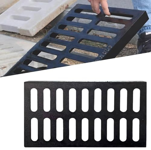 RTVGNSZSJL 50x20cm Coperchio Di Scaricob In Ghisa, Griglie Di Fognatura Rettangolare Griglia Di Drenaggio Durevole, Carico Elevata, Antiscivolo(50x20x3cm/20x8x1.2in)