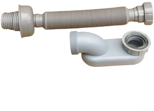 Tuyau de vidange extensible pour baignoire - Longueur réglable - Anti-odeur - En PVC - Blanc et gris - S'adapte à différentes profondeurs de baignoire - Avec coude et bouchon pour (gris)