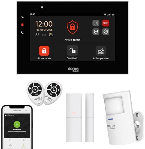 Beghelli - Kit Allarme Dom-e, Sistema Antintrusione Wireless WIFI/GSM 4G LoRa, Senza Fili, Compatibile con Alexa e Google Home, Installazione Senza Cablaggio, Pulsante SOS