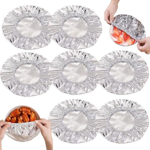 50 Cubiertas Aluminio Reutilizables, Tapas Termicas Aislantes, Resistentes a 110°C y Microondas. Protege Platos y Cuencos (10-28cm). Ideal para Cocina, Picnic, Barbacoa y Camping