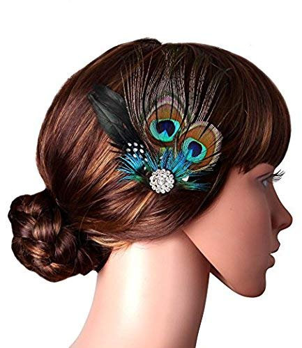 RUNHENG Pince à cheveux faite à la main en plumes naturelles avec strass étincelants