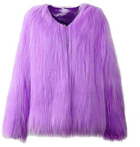 Damen Faux Fur Kunstfell Jacke Kurz Mantel Coat Kunstfell Dick Fell Mantel Einfarbig Slim Fit XL Lila