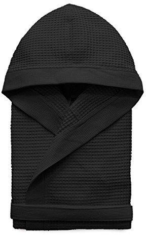 Morbidissimi Accappatoio Nido D’Ape Per Uomo e Donna Con Cappuccio, Cinturino e 2 Tasche, Accappatoi Leggeri Puro Cotone, Pratico e Compatto, S276 (Accappatoio Nero, XL)