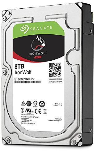 Seagate Ironwolf da 8 TB HDD hard disk interno, SATA, 6 Gbit/s, CMR 3.5 7200 giri/min, Cache da 256 MB, NAS con Sistema RAID, Imballaggio Senza Frustrazioni T8000VN002