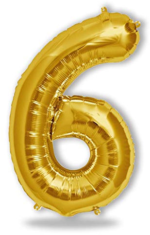 FUNXGO® Folienballon Zahl 6 Gold - Riesenzahl Ballon ca.100 cm - fliegt mit Helium - 6 geburtstag luftballon - Deko zum Geburtstage, Party, Hochzeiten - Ballon 6 Gold