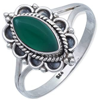 mantraroma Damen Ring 925 Silber grünen Onyx Edelstein grün ausgefallen verspielt