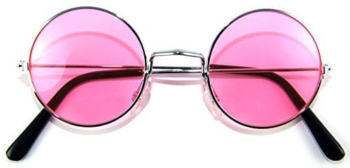Lennon Brille | 60er 70er Jahre Party Kostüm Zubehör Nickelbrille (Rosa)