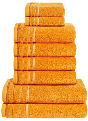 PANA Frottier-Serie Jasmina • Frottee Handtücher Set • weicher Badteppich • 100% Baumwolle • Ökotex Zertifiziert • Set: 2 Gästetücher + 4 Handtücher + 2 Duschtücher • Farbe: Orange