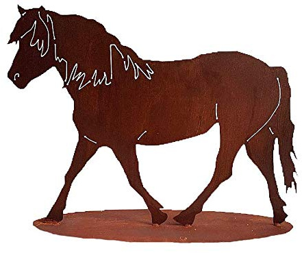 Dekofigur Pferd auf Standplatte im Rost Design, Rostfigur für den Garten, Gartendeko, Metalldeko, Terrassendeko