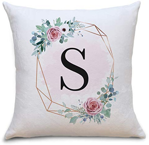 OWLBOOK Blumenkranz Flauschiges Kissen mit Buchstaben S Geschenke Geschenkideen für Frauen zum JahrestagValentinstag Zierkissen mit Füllung