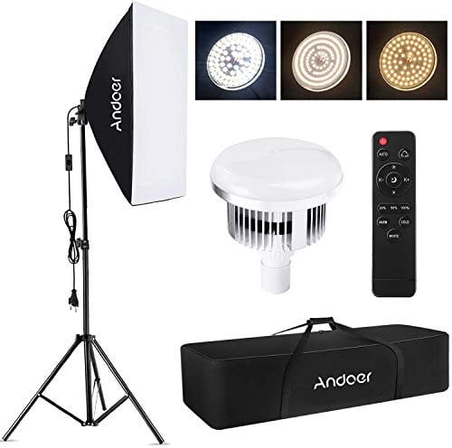 Andoer Fotografie Studio Licht Kit Softbox-Beleuchtungsset mit 85W 2800K-5700K Zweifarbiger LED-Lichttemperatur 50x70 cm Softbox-Stützfernbedienung für Studio-Porträt-Produktfoto Videoaufzeichnung