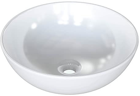 Lavabo rotondo in ceramica, colore bianco, pila lavabo rotondo, bagno, dimensioni: 41,5 cm (larghezza) x 16 cm (altezza) x 41,5 cm (fondo)