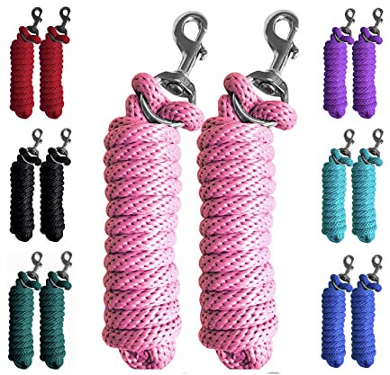 Majestic Ally 2 Stück Solid Poly Leine für Pferde & Nutztiere - 3 m lang und 5/8 Zoll dick - barer Schwerlastbolzen-Druckknopf - handgefertigt - weich, gebrochen im Griff (Pink)
