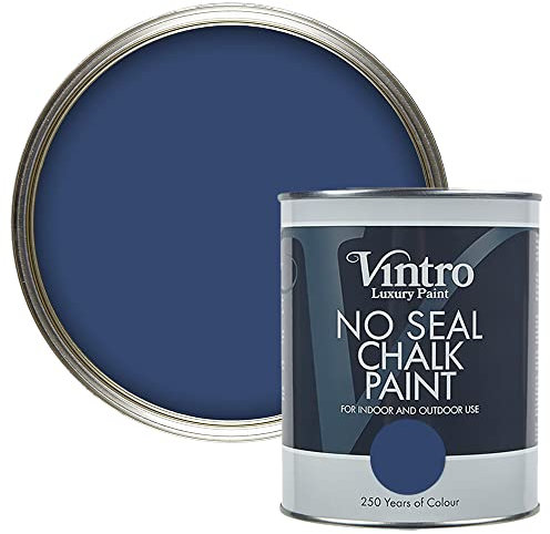 Vintro | No Seal Chalk Paint | Dark Blue | Interior & Exterior Use | Furniture | Walls | Wood | Metal | 1 Litre (Northern Star)