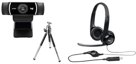 Logitech C922 Pro Stream Webcam, Streaming Veloce HD 1080p/30fps o 720p/60fps & H390 Cuffie Cablate, Cuffia Stereo con Microfono Regolabile con Cancellazione del Rumore