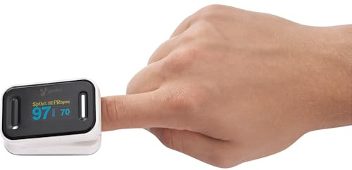 EUROtops Fingerpuls-Oximeter [CE-zertifiziert] - Misst präzise Sauerstoffsättigung & Puls mit Alarmfunktion - Inkl. Batterien und Tragetasche - Ideal für Schlafapnoe, Asthma, Sport