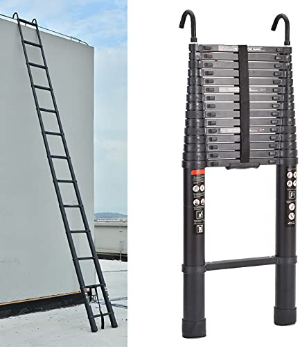 20FT Telescopic Ladder with Detachable Hooks, 330lbs Load Capacity Heavy Duty Multi-Purpose Folding Aluminium Extendable Portable Loft Ladder Multi-Use for Home Office Kitchen
