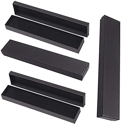 4Pcs Necklace Box Jewellery Gift Box with Lid Bracelet Kraft Long Chain Gift Black Paper Jewelry Display Boxes Cardboard Rectangle Long Necklace Case for Xmas Newyear Thanksgiving Wedding Presents
