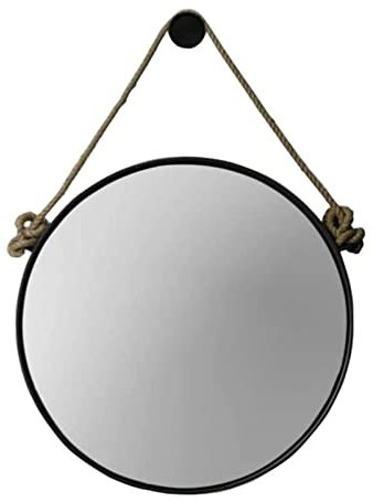 Natliedop Large Round Mirror Black, Heavy Metal Thick Wall Mount Mirror with Hemp Rope, HD Wrought Iron Framed Mirror for Makeup,Black(23.6in/27.6in)