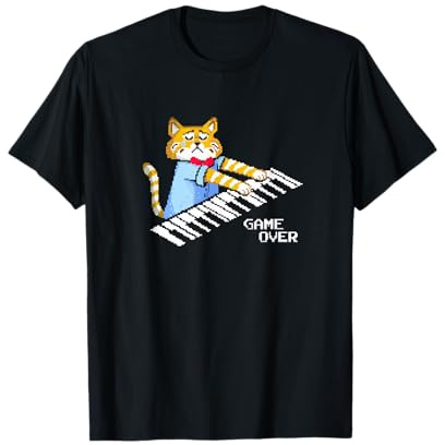 Sad Cat playing keyboard Game Over T-Shirt