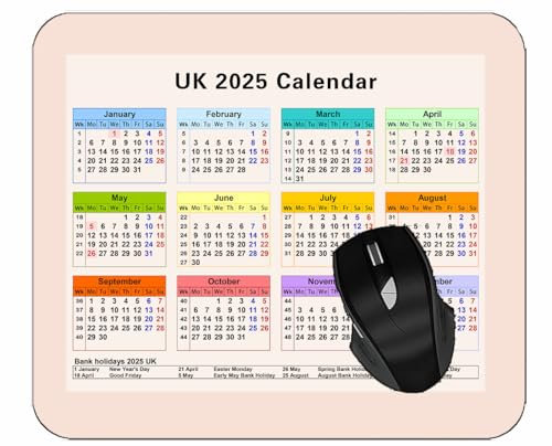 Gaming Mouse Pad 2025 Year Calendar with Holidays,Pink Color Background Mouse Mat for Office Computers Laptop Men Women