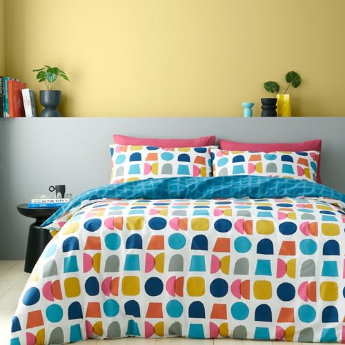 Catherine Lansfield Connect Geo Reversible Double Duvet Cover Set with Pillowcases Teal
