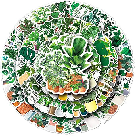 100Pcs Green Plants Stickers Laptop Car Scrapbook Phone Skateboard Suitcase Luggage Bike Plants Stickers Vinyl Waterproof Aesthetic Personalised Stickers for Teens Boys Girls Adults Children